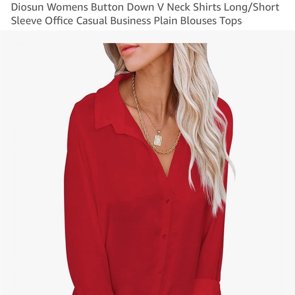 NWOT - Women's Red Button Down V-Neck Blouse